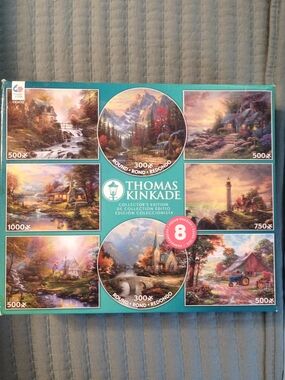 Thomas Kinkade Puzzle Set – Teal and Multicolor Artwork